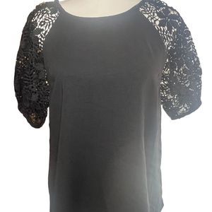 Ultra Pink Women's Lace Sleeve Crew Neck Short Sleeve Casual Top M